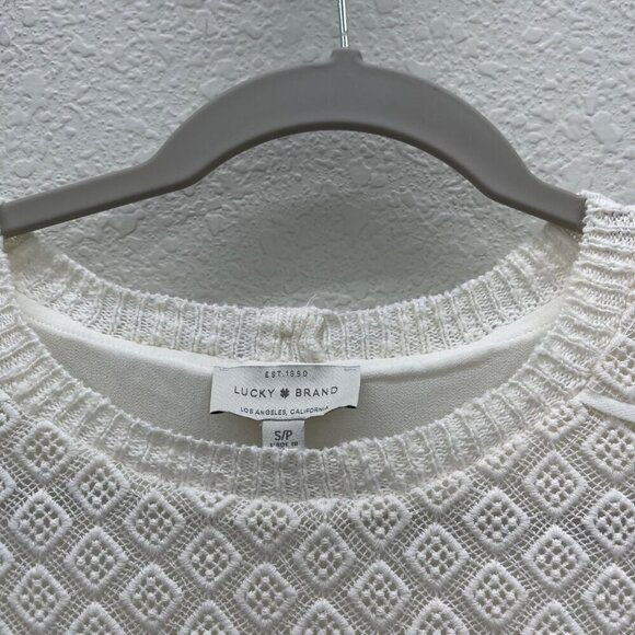 Lucky Brand Cream Open Split Back Knit Sheer Sweater Blouse Top Womens sz Small - Picture 2 of 8